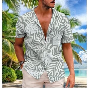 Tropical Leaf Print Men's Shirt